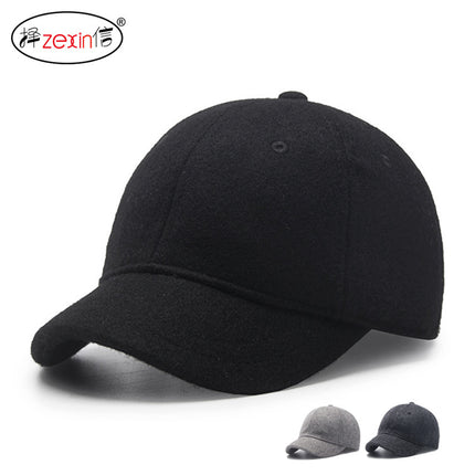 Hat Men's Autumn and Winter Short-brimmed Woolen Baseball Cap All-match Casual Warm fleece-lined Cap Japanese Style Thickened Equestrian Cap
