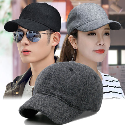 Hat Men's Autumn and Winter Short-brimmed Woolen Baseball Cap All-match Casual Warm fleece-lined Cap Japanese Style Thickened Equestrian Cap