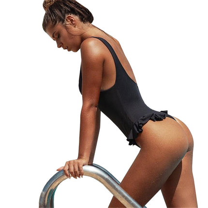 Cross-border European and American Bikini sexy one-piece skirt swimsuit solid color Foreign Trade women's swimsuit spot wholesale Bikini