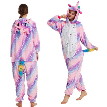 Cartoon One-Piece Cross-Border New Flannel Autumn and Winter Pajamas Animal Luminous Pegasus Dinosaur Couple Pajamas Home Clothes
