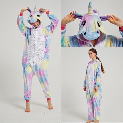 Cartoon One-Piece Cross-Border New Flannel Autumn and Winter Pajamas Animal Luminous Pegasus Dinosaur Couple Pajamas Home Clothes