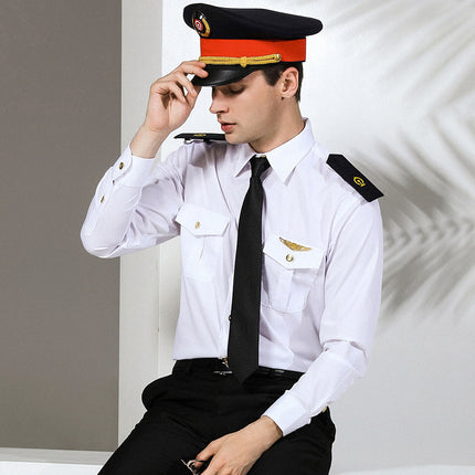 Factory direct flight attendant new railway uniform men's railway overalls uniform white shirt short sleeve security clothing