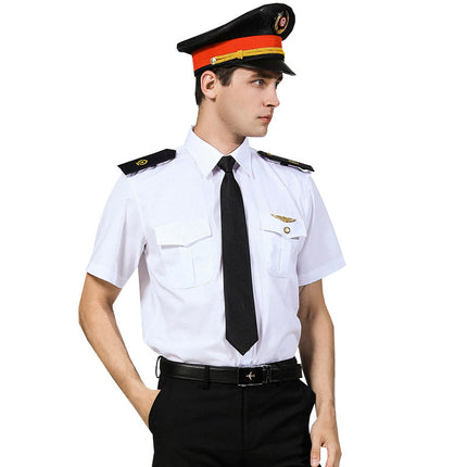 Factory direct flight attendant new railway uniform men's railway overalls uniform white shirt short sleeve security clothing