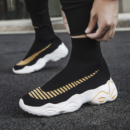 Factory Direct Sales Summer Cross-Border Men's Casual Shoes, Couple's Sock Shoes, Sports Slip-On Shoes, Fly-Knit Mesh