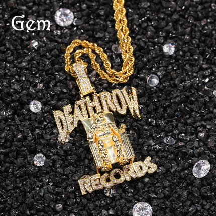 European and American DEATHROW brand pendant full of zircon hiphop hipster letter necklace hip hop rap jewelry