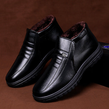 Winter Warm Leather Cotton Shoes for Men, Velvet and Thickeneded Casual Shoes for the Elderly, Men's Cotton Shoes, Men's Cotton Shoes, Elderly Cotton Shoes for Men