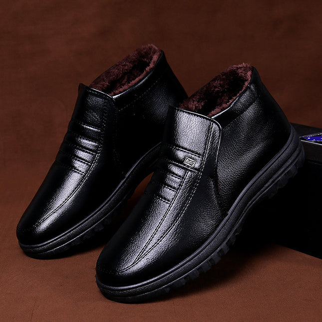 Winter Warm Leather Cotton Shoes for Men, Velvet and Thickeneded Casual Shoes for the Elderly, Men's Cotton Shoes, Men's Cotton Shoes, Elderly Cotton Shoes for Men