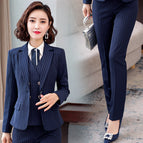 Blue striped coat + pants / S