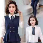 Blue Striped vest + pants +3028 white long sleeve shirt / S