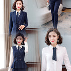 Blue striped coat + striped vest + pants +3028 white long sleeve shirt / S