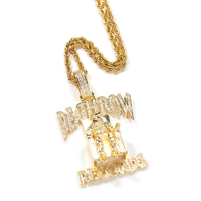 European and American DEATHROW brand pendant full of zircon hiphop hipster letter necklace hip hop rap jewelry