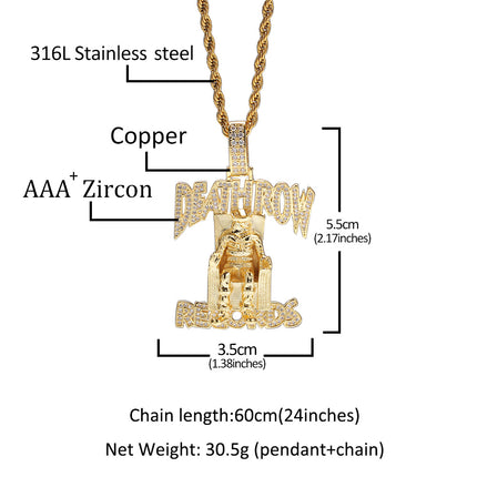 European and American DEATHROW brand pendant full of zircon hiphop hipster letter necklace hip hop rap jewelry