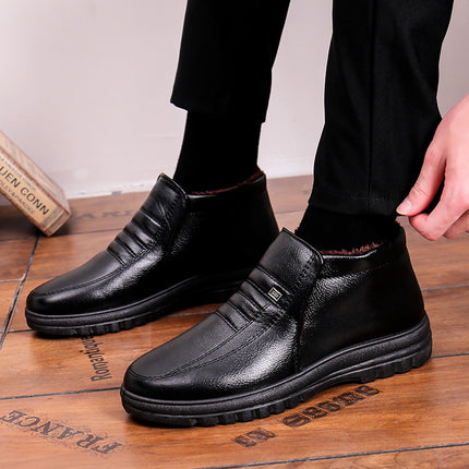 Winter Warm Leather Cotton Shoes for Men, Velvet and Thickeneded Casual Shoes for the Elderly, Men's Cotton Shoes, Men's Cotton Shoes, Elderly Cotton Shoes for Men