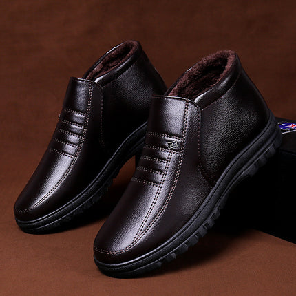 Winter Warm Leather Cotton Shoes for Men, Velvet and Thickeneded Casual Shoes for the Elderly, Men's Cotton Shoes, Men's Cotton Shoes, Elderly Cotton Shoes for Men