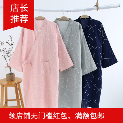 Wholesale Women's Japanese Double Gauze Kimono Nightgown Spring and Summer Home Bathing Clothes Sweat Clothes Single Piece