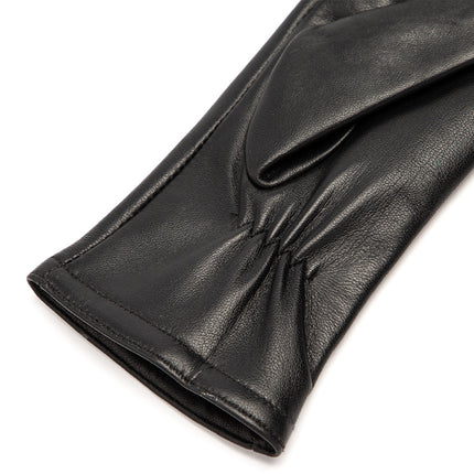 Autumn and Winter Women's Genuine Sheepskin Gloves, Windproof and Warm Leather Gloves, European and American Style Driving and Cycling Gloves with Fleece Lining and Extended Length