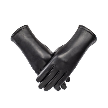 Autumn and Winter Women's Genuine Sheepskin Gloves, Windproof and Warm Leather Gloves, European and American Style Driving and Cycling Gloves with Fleece Lining and Extended Length