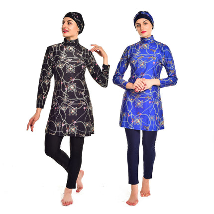 Amazon Hot Hot-selling Printed Swimsuit Three-piece Set Conservative High Elastic Swimsuit Beach Suit with Hat M117