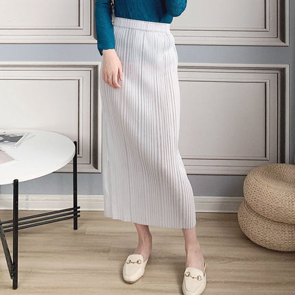 Summer New Elegant Miyake Skirt Casual Pleated Slim Long High Elastic Pleated Hip Skirt One Step Skirt