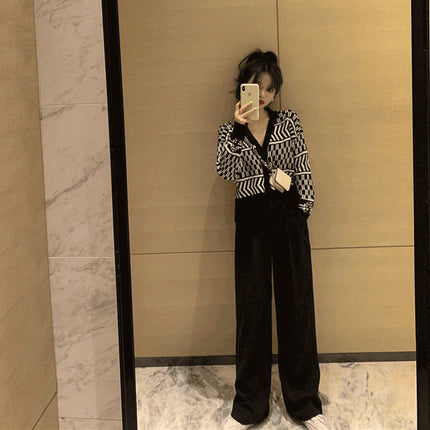 Goddess Fan suit Spring and Autumn Fashion Western Style Age-reducing Royal Sister Elegant Sweater Wide Leg Pants Two-piece 2023 New