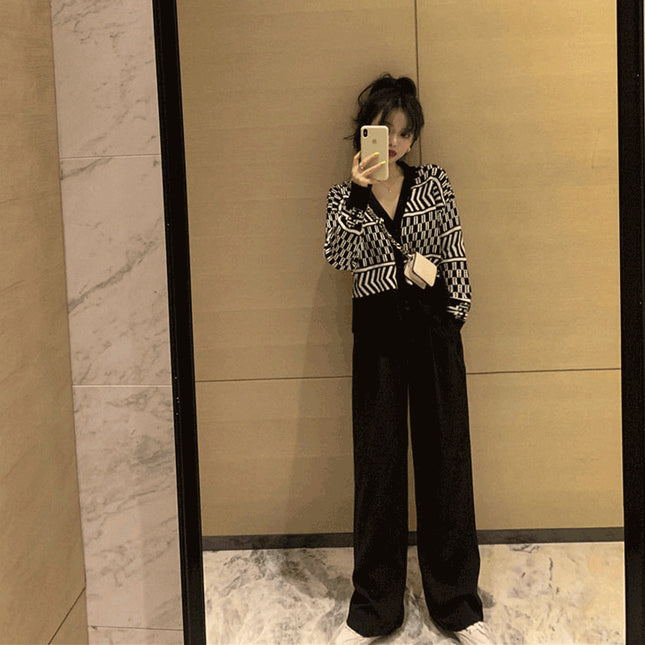 Goddess Fan suit Spring and Autumn Fashion Western Style Age-reducing Royal Sister Elegant Sweater Wide Leg Pants Two-piece 2023 New