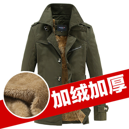 2025 Winter Men's Casual Jacket with Fleece Lining, Thickened Windbreaker, Men's Cotton Coat, Export Dropshipping