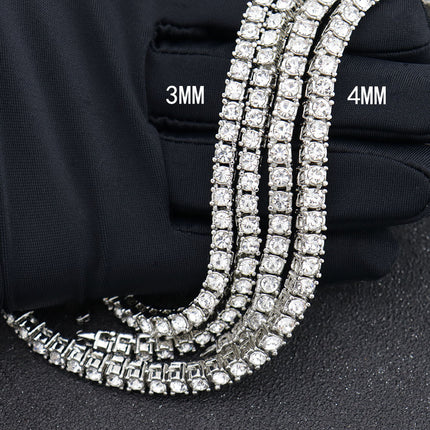 Cross-Border European and American Single-Row Diamond Hip-Hop Necklace 3mm 4 5mm Rhinestone Tennis Chain Unisex Tennis Chain Jewelry