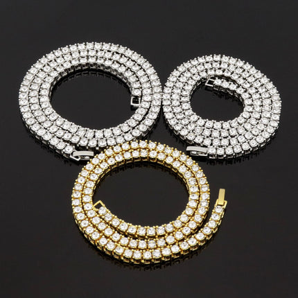 Cross-Border European and American Single-Row Diamond Hip-Hop Necklace 3mm 4 5mm Rhinestone Tennis Chain Unisex Tennis Chain Jewelry
