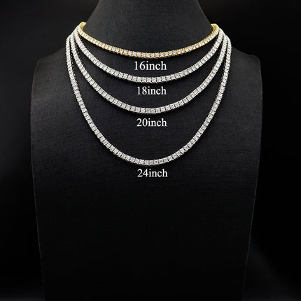 Cross-Border European and American Single-Row Diamond Hip-Hop Necklace 3mm 4 5mm Rhinestone Tennis Chain Unisex Tennis Chain Jewelry
