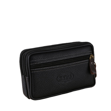 Men's Large Space Zipper Leather Waist Bag Mobile Phone Bag Multi-Functional Double Layer Soft Leather Belt Card Holder 6inch / 6.5inch