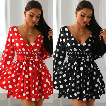 FD125 spot explosions 2022 autumn and winter New waist V-neck OL commuter wave temperament mini dress