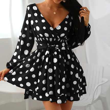 FD125 spot explosions 2022 autumn and winter New waist V-neck OL commuter wave temperament mini dress