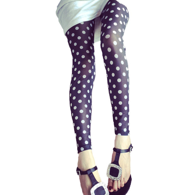 Summer Hot-selling Mesh Perspective Leggings Black and White Dot Slim Breathable Ankle-length Pants Thin All-match Sunscreen Women's Pants