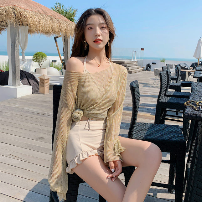 Separates Swimsuit Women's New Super Fairy Small Breasts Ins Three-Piece Set Hot Spring Conservative Belly-Covering Slimming Look Long-Sleeved Cover-Up Swimsuit