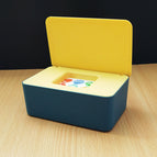 Yellow lid blue box