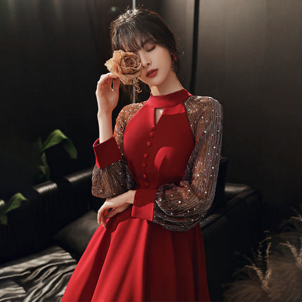 Red Dress Dress Women's Banquet Elegant Wedding dress Dress Mori Style Light Luxury Niche Daily Autumn