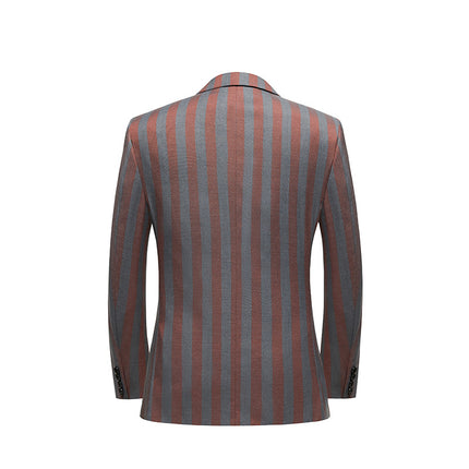 Autumn and Winter New Double-breasted Suit men's Korean-style Slim-fit Dark Red Striped Suit Two-piece men suits