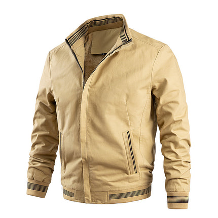 Cross-Border Men's Jacket Autumn and Winter Fleece-Lined Thickened Stand Collar Casual Men's Outerwear Youth Korean Style Cotton Jacket Slim Fit