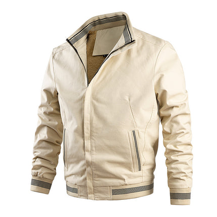 Cross-Border Men's Jacket Autumn and Winter Fleece-Lined Thickened Stand Collar Casual Men's Outerwear Youth Korean Style Cotton Jacket Slim Fit