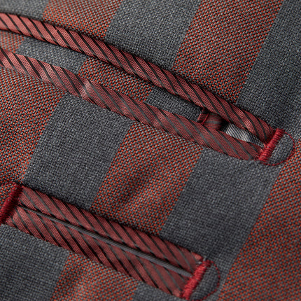 Autumn and Winter New Double-breasted Suit men's Korean-style Slim-fit Dark Red Striped Suit Two-piece men suits