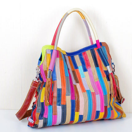 Cross-border best selling leather women's bags wholesale colorful color contrast handmade flower personality ladies shoulder slung leather bags