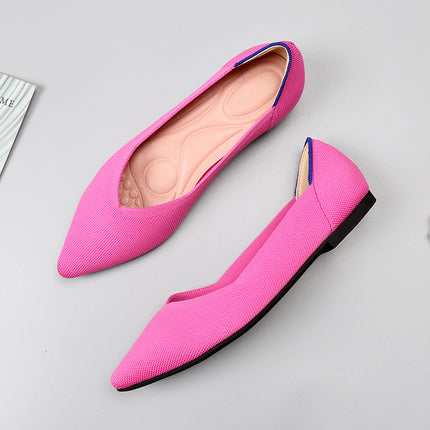 Egg Roll European and American Princess Shoes Spring and Autumn Flying Woven Shoes Beanie Flat plus size Women's Shoes Soft Bottom Knitted Pointed Boat Shoes