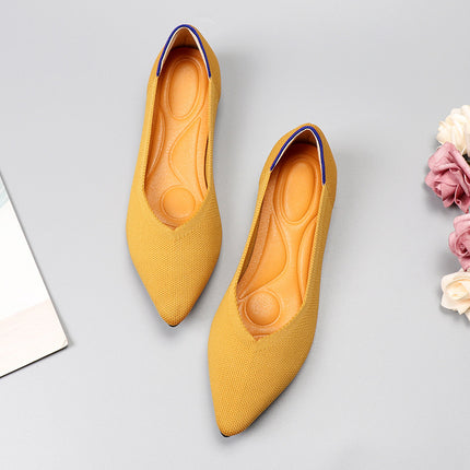 Egg Roll European and American Princess Shoes Spring and Autumn Flying Woven Shoes Beanie Flat plus size Women's Shoes Soft Bottom Knitted Pointed Boat Shoes