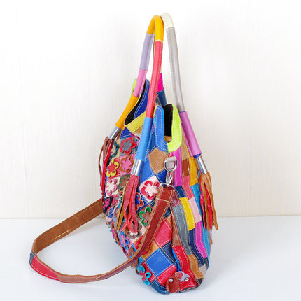 Cross-border best selling leather women's bags wholesale colorful color contrast handmade flower personality ladies shoulder slung leather bags