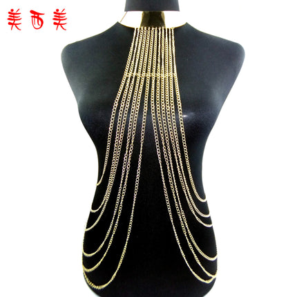 Aliexpress Supply European and American Jewelry Exaggerated Stylish Body Chain European and American Tassel Necklace Necklace Cross-Border Chest Chain