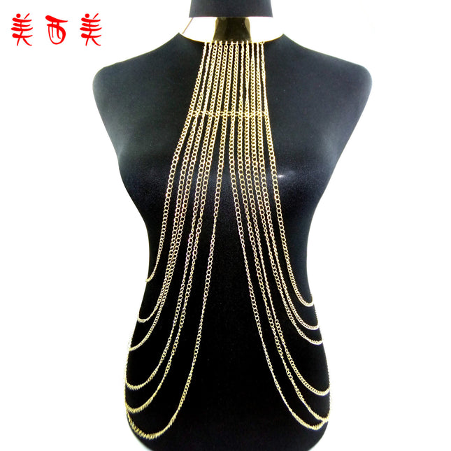 Aliexpress Supply European and American Jewelry Exaggerated Stylish Body Chain European and American Tassel Necklace Necklace Cross-Border Chest Chain