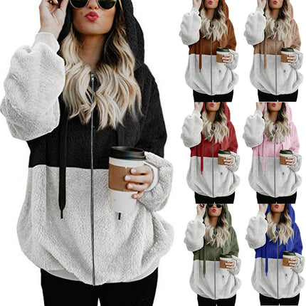 (in Stock) Amazon's Hot-Selling 2025 European and American Long-Sleeved Zip-Up Hooded Women's Sweatshirt Fleece Jacket
