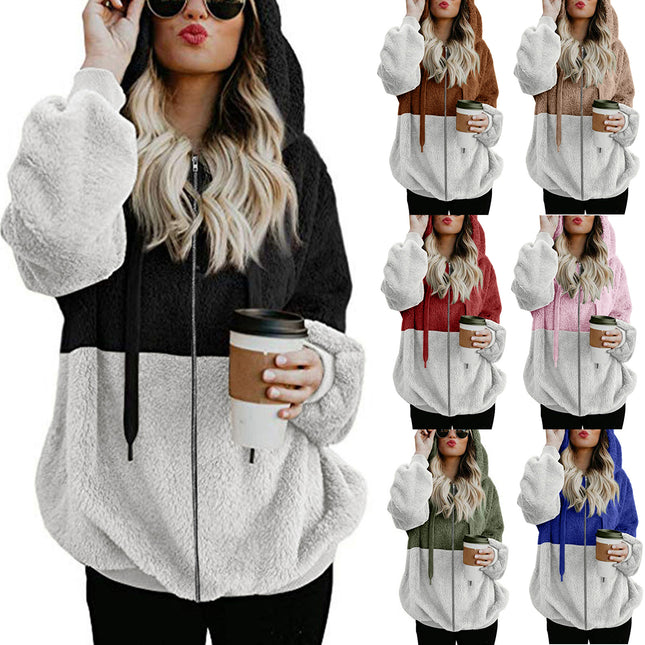 (in Stock) Amazon's Hot-Selling 2025 European and American Long-Sleeved Zip-Up Hooded Women's Sweatshirt Fleece Jacket