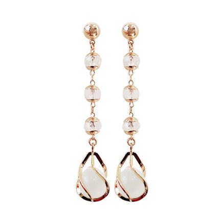 925 Silver Pin Cat's Eye Earrings Sweet College Style Bow Earrings Long Earrings Earrings for Women