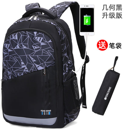 Cross-Border Lightweight Waterproof Casual Printed School Bag Junior High School Student Backpack Luminous Safety Burden-Reducing Computer Backpack